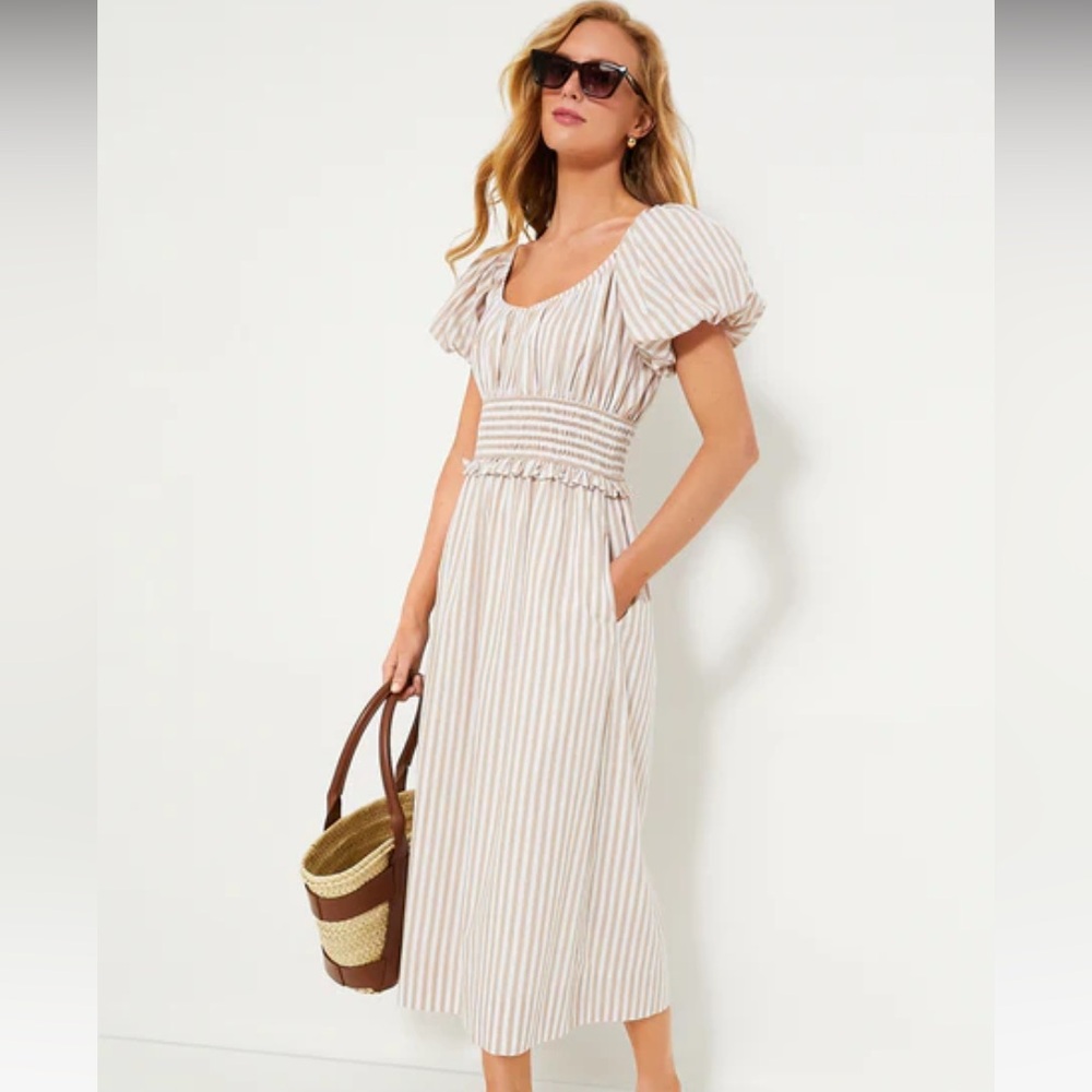 Tuckernuck Tan Stripe Puff Sleeve Flynn Dress - Picture 2 of 10